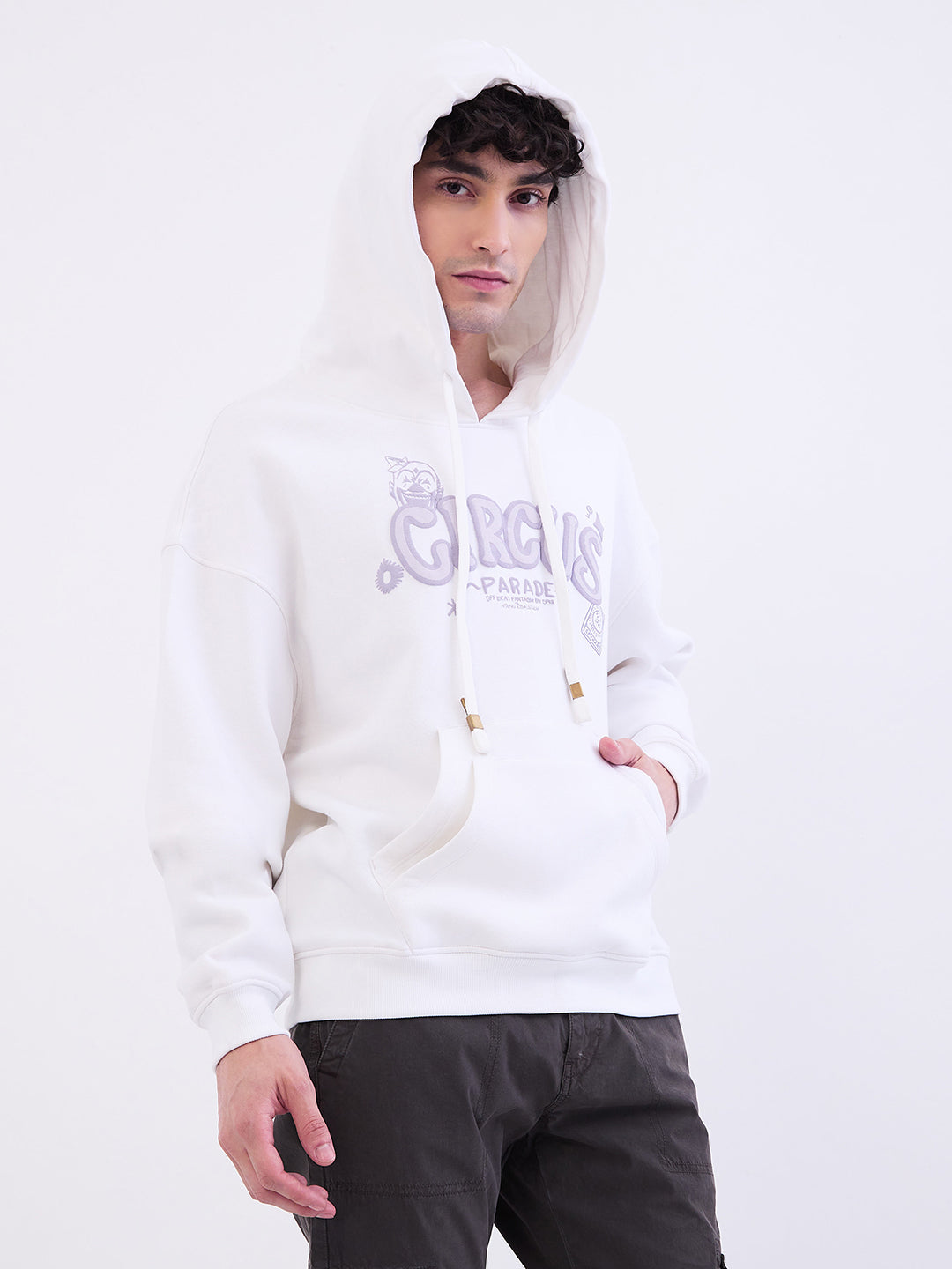 Spykar White Oversize Fit Casual Sweatshirts For Men