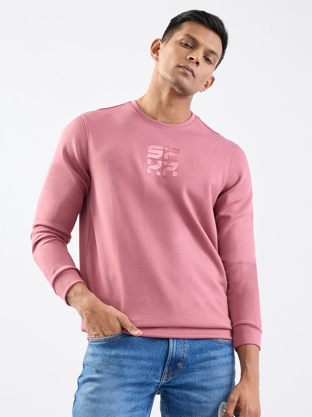 Men Sweatshirt Pink Slim Fit