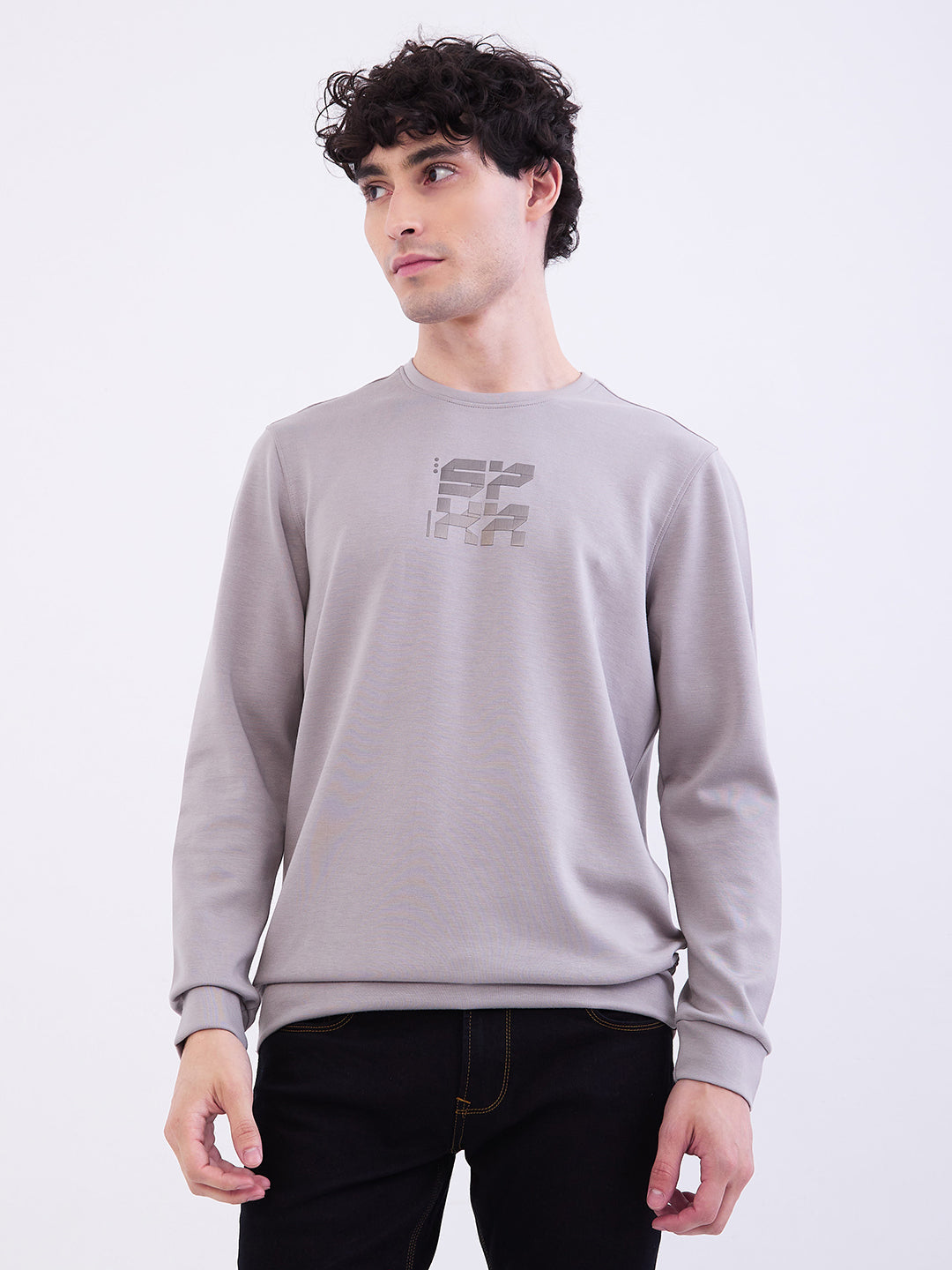 Spykar Silver Grey Slim Fit Casual Sweatshirts For Men