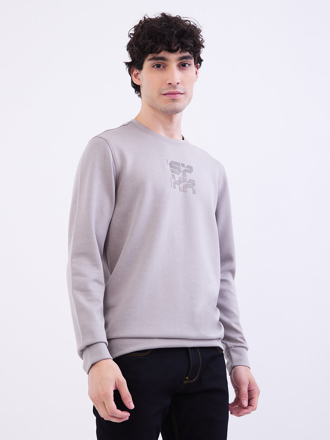 Spykar Silver Grey Slim Fit Casual Sweatshirts For Men