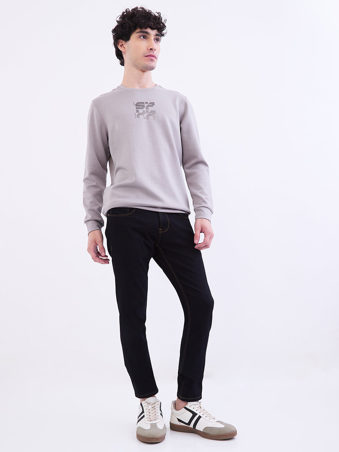Spykar Silver Grey Slim Fit Casual Sweatshirts For Men