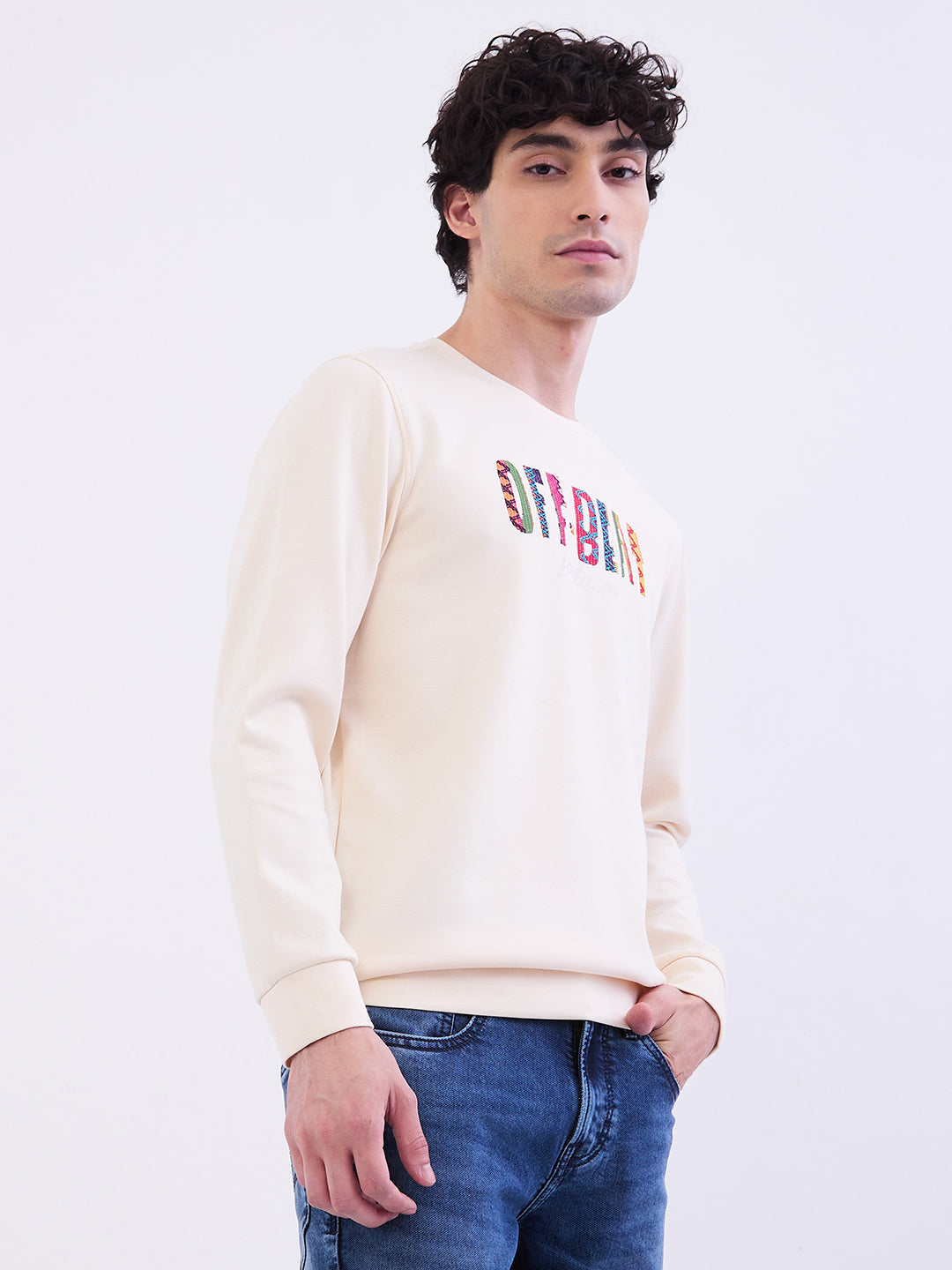 Men Sweatshirt Off White Slim Fit