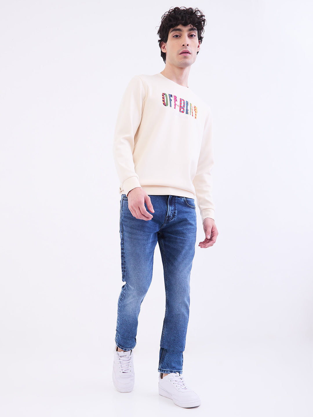 Spykar Off White Slim Fit Casual Sweatshirts For Men