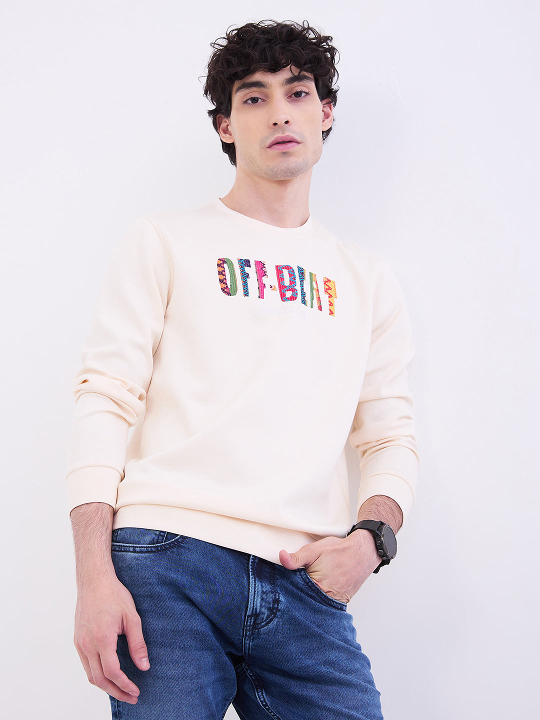 Spykar Off White Slim Fit Casual Sweatshirts For Men