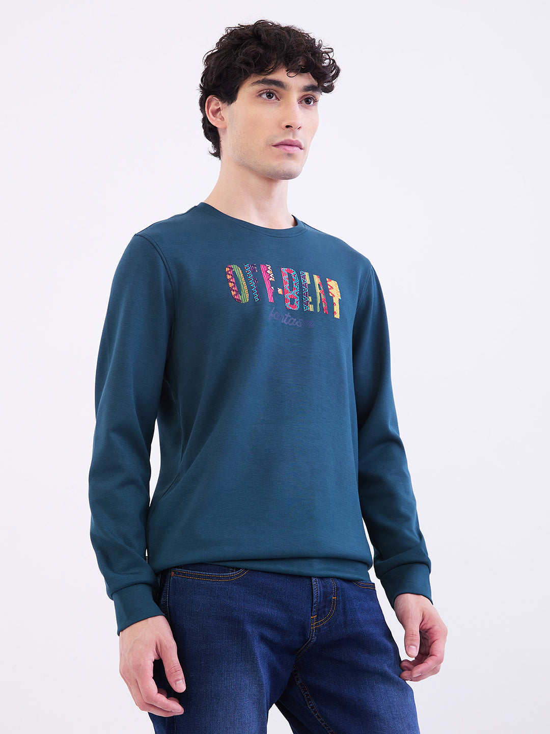 Spykar Teal Green Slim Fit Casual Sweatshirts For Men