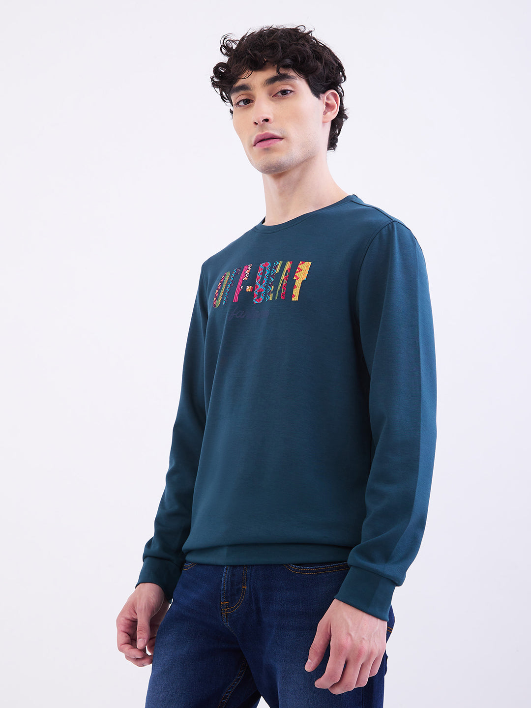 Spykar Teal Green Slim Fit Casual Sweatshirts For Men