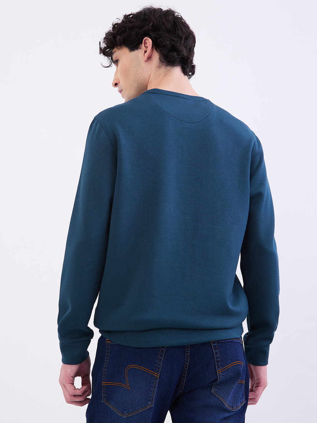 Spykar Teal Green Slim Fit Casual Sweatshirts For Men