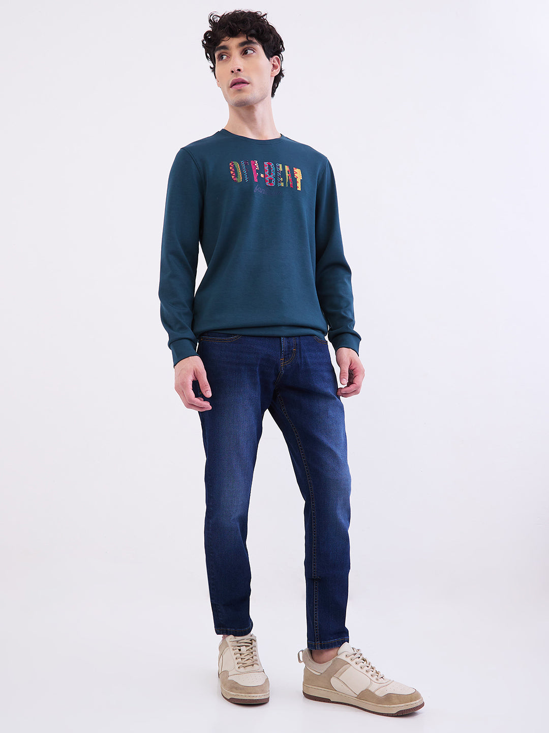 Spykar Teal Green Slim Fit Casual Sweatshirts For Men