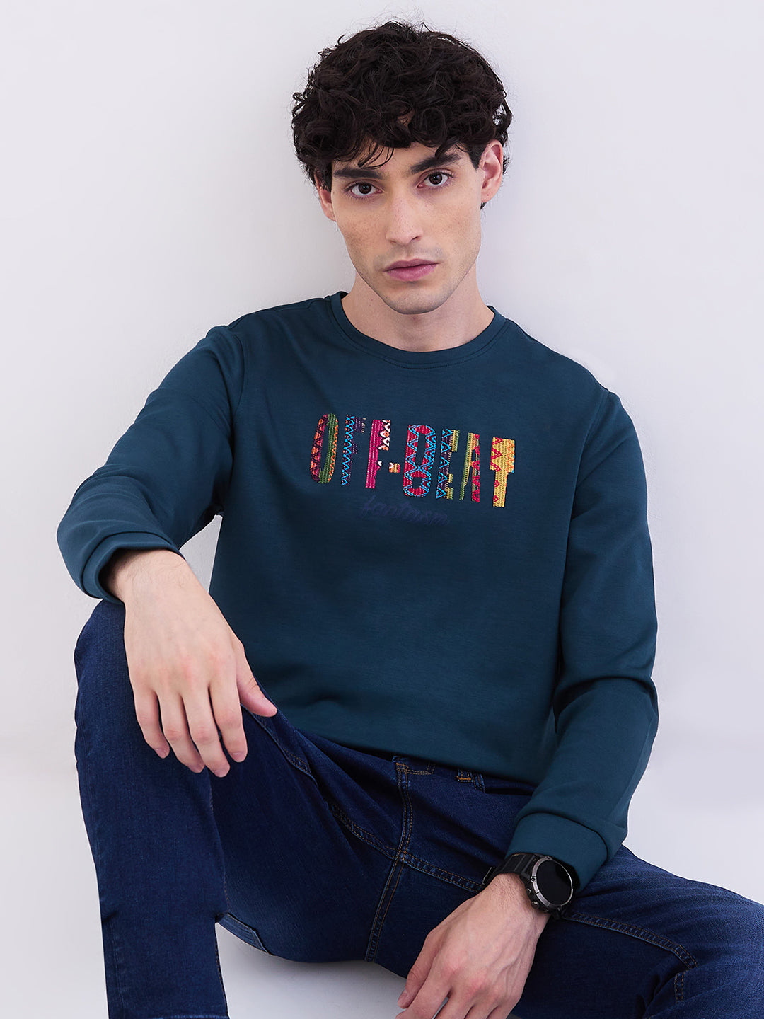 Spykar Teal Green Slim Fit Casual Sweatshirts For Men