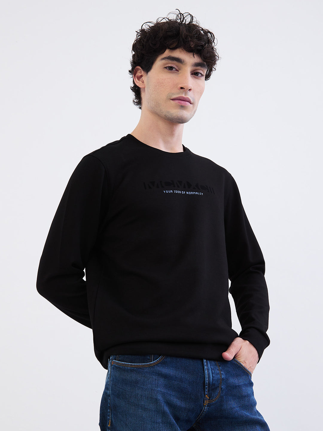 Spykar Black Slim Fit Casual Sweatshirts For Men