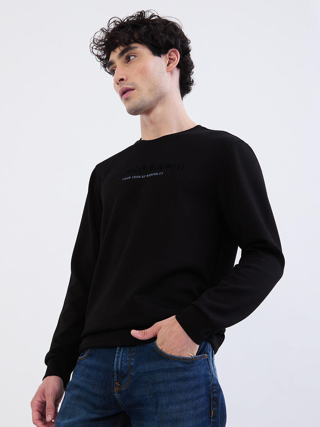 Spykar Black Slim Fit Casual Sweatshirts For Men
