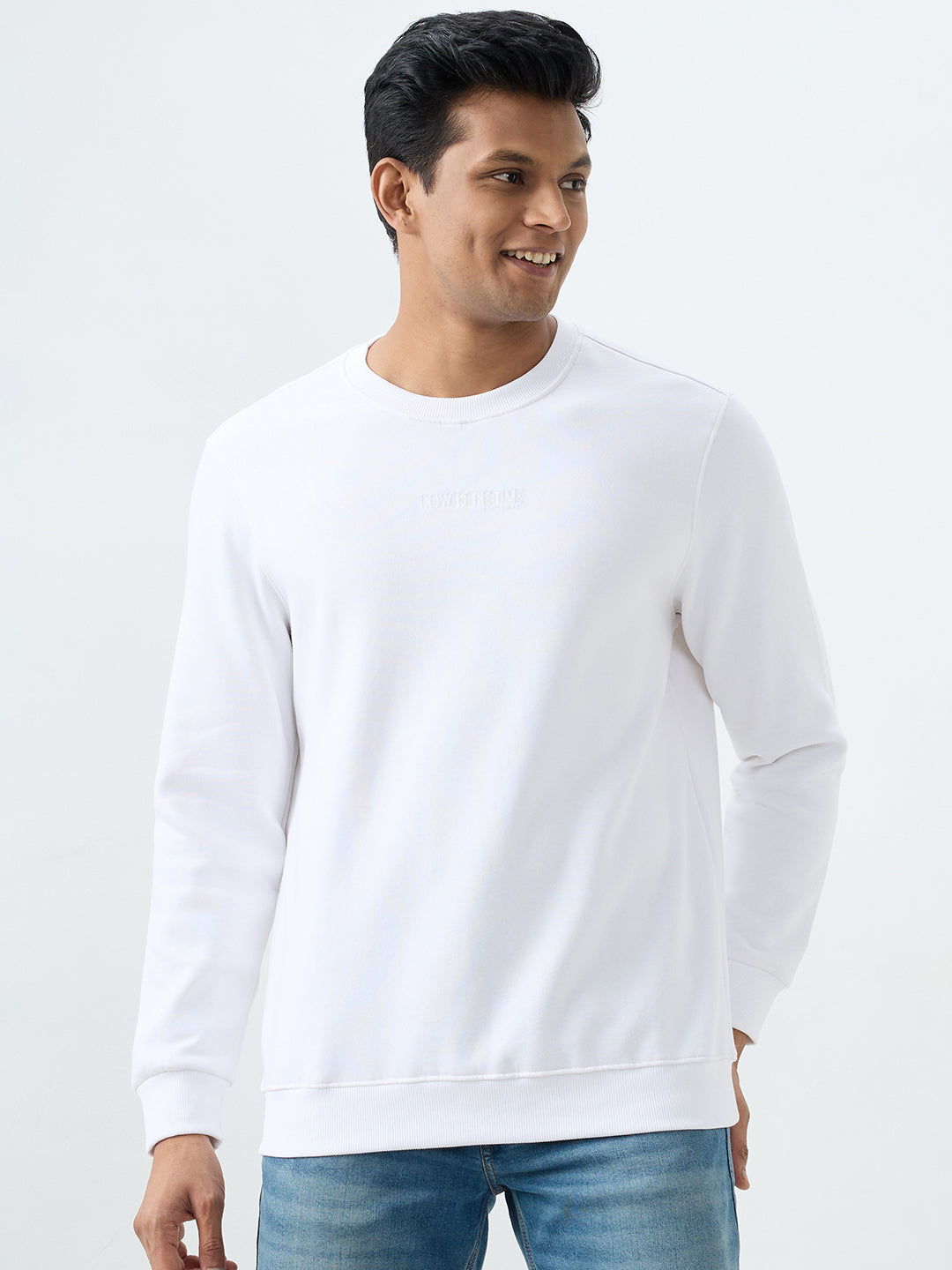 Spykar White Slim Fit Sweatshirt For Men