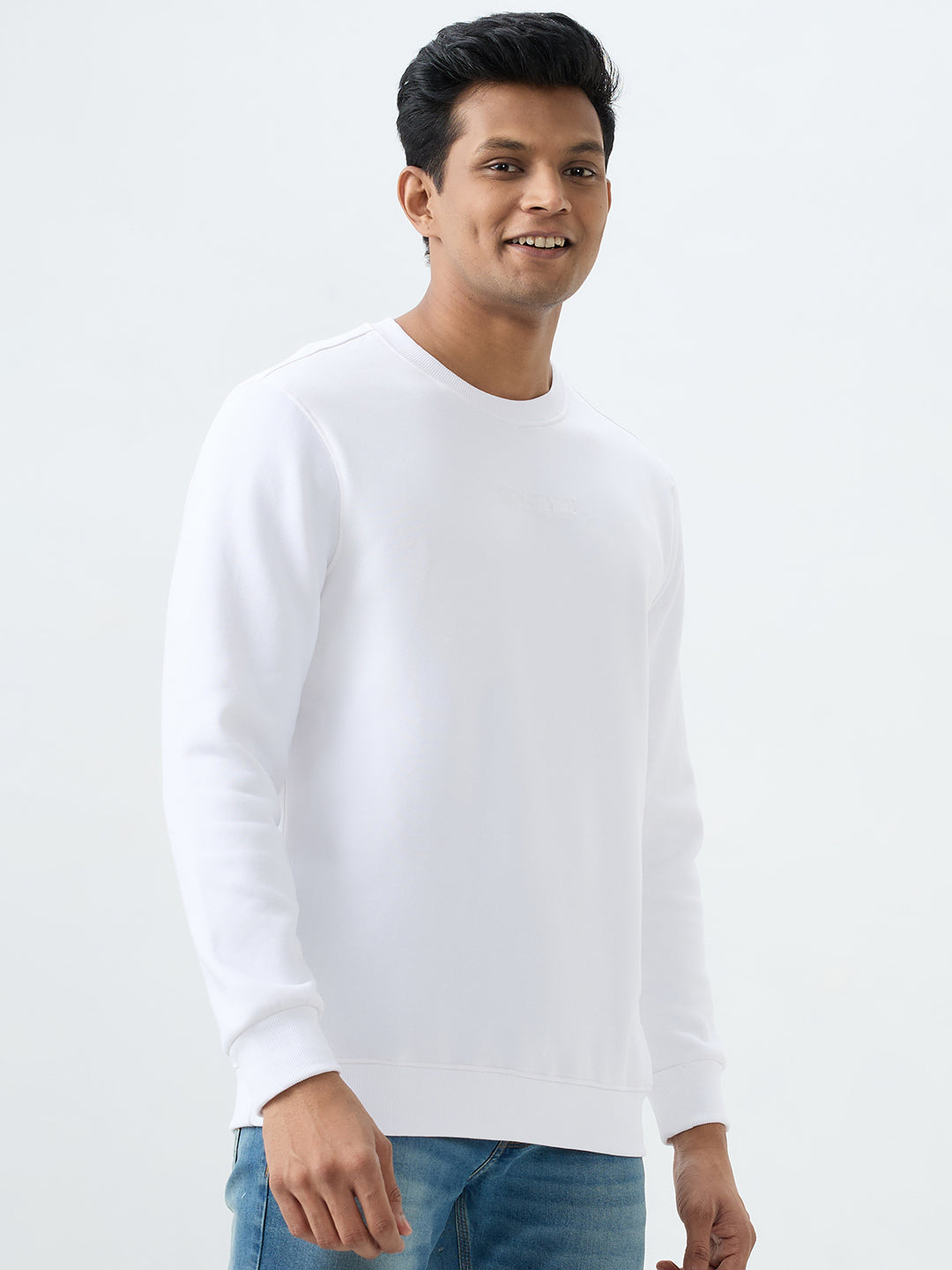 Spykar White Slim Fit Sweatshirt For Men