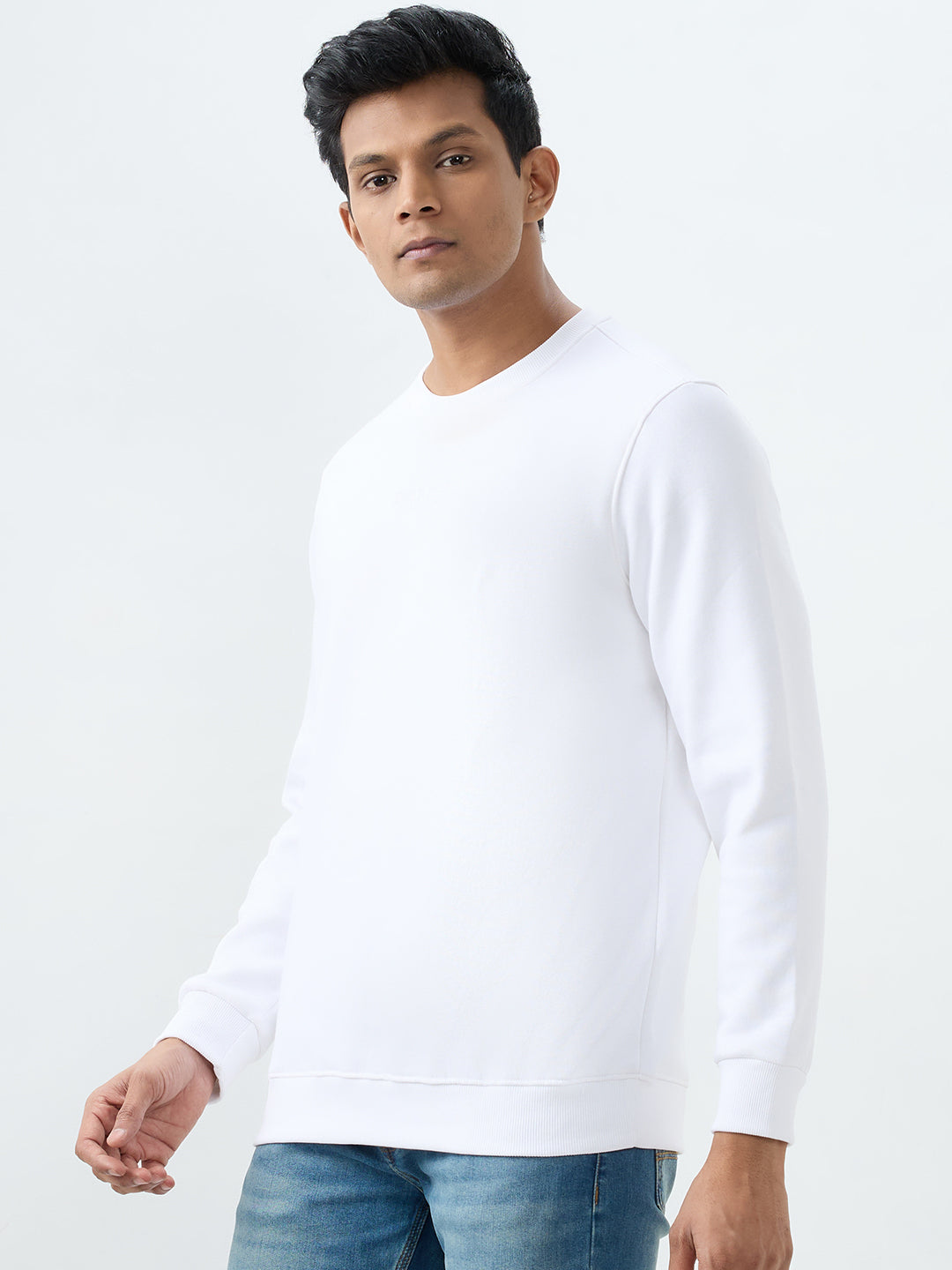 Spykar White Slim Fit Sweatshirt For Men
