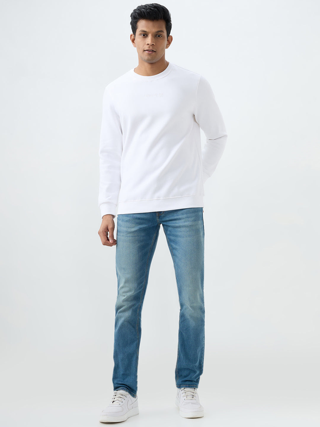 Spykar White Slim Fit Sweatshirt For Men
