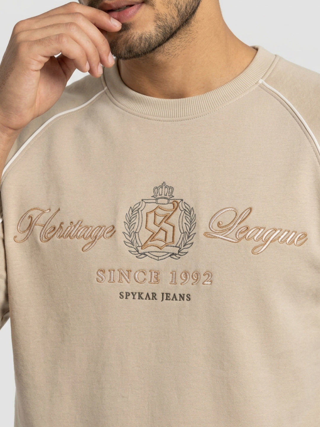 Men Sweatshirt Beige Regular Fit