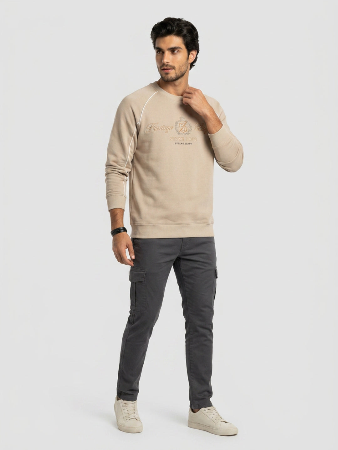 Men Sweatshirt Beige Regular Fit