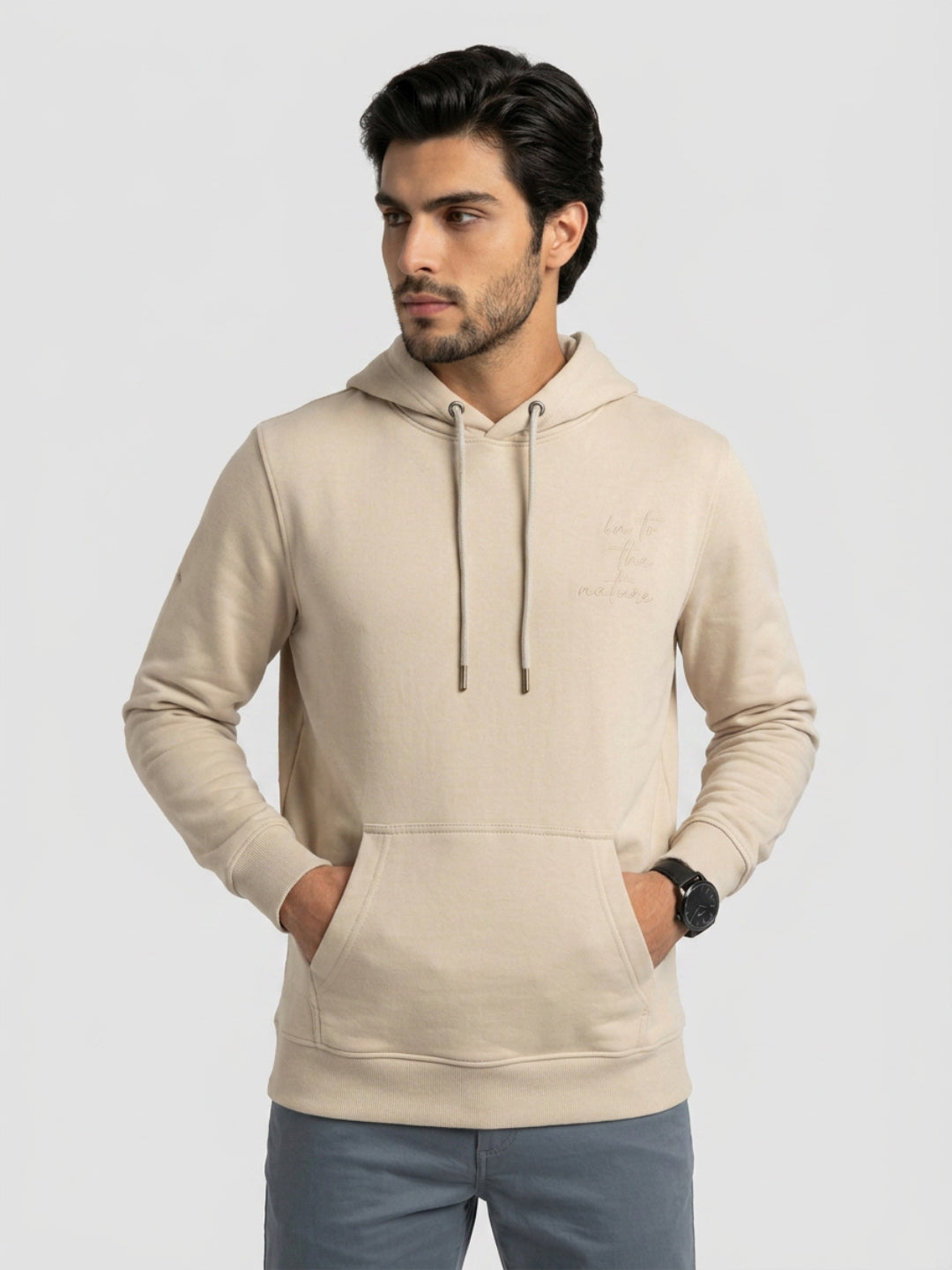 Men Sweatshirt Beige Regular Fit