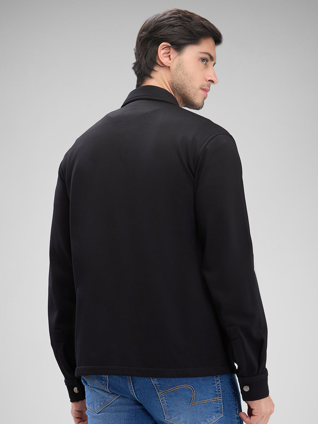 Spykar Black Cotton Polyester Full Sleeve Shacket For Men