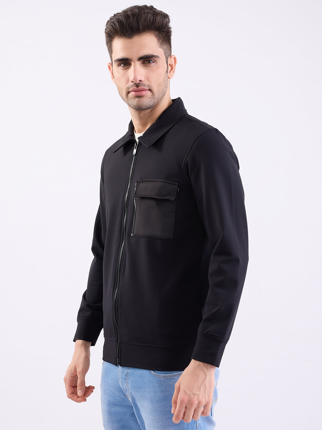 Spykar Black Straight Fit Casual Shackets For Men