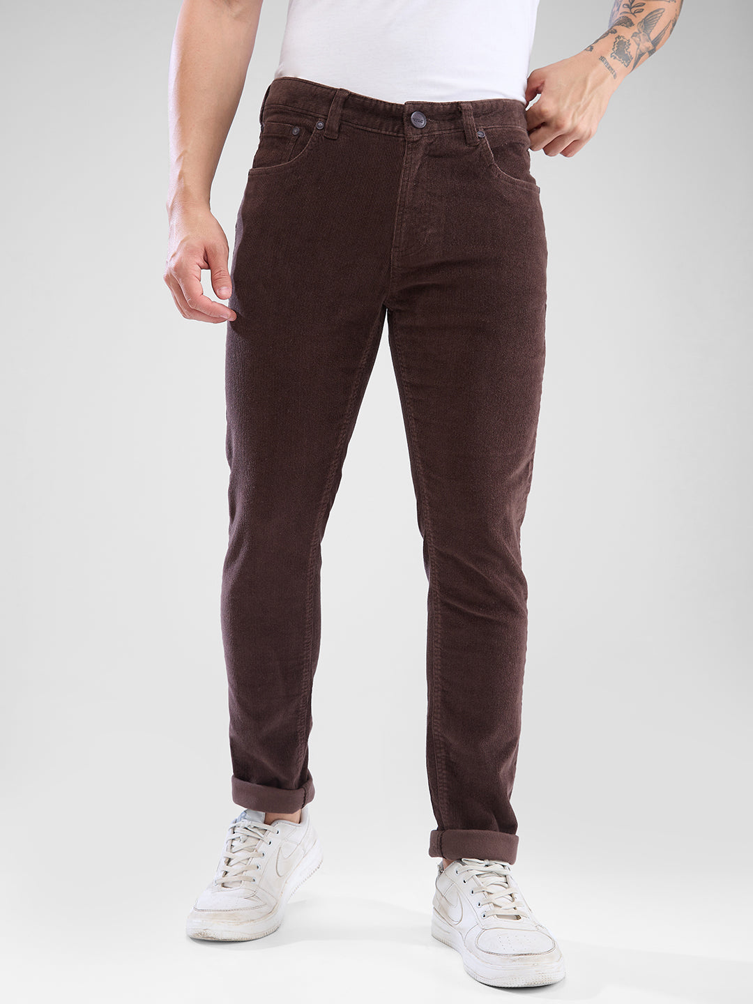 Men Trouser Brown Regular Fit