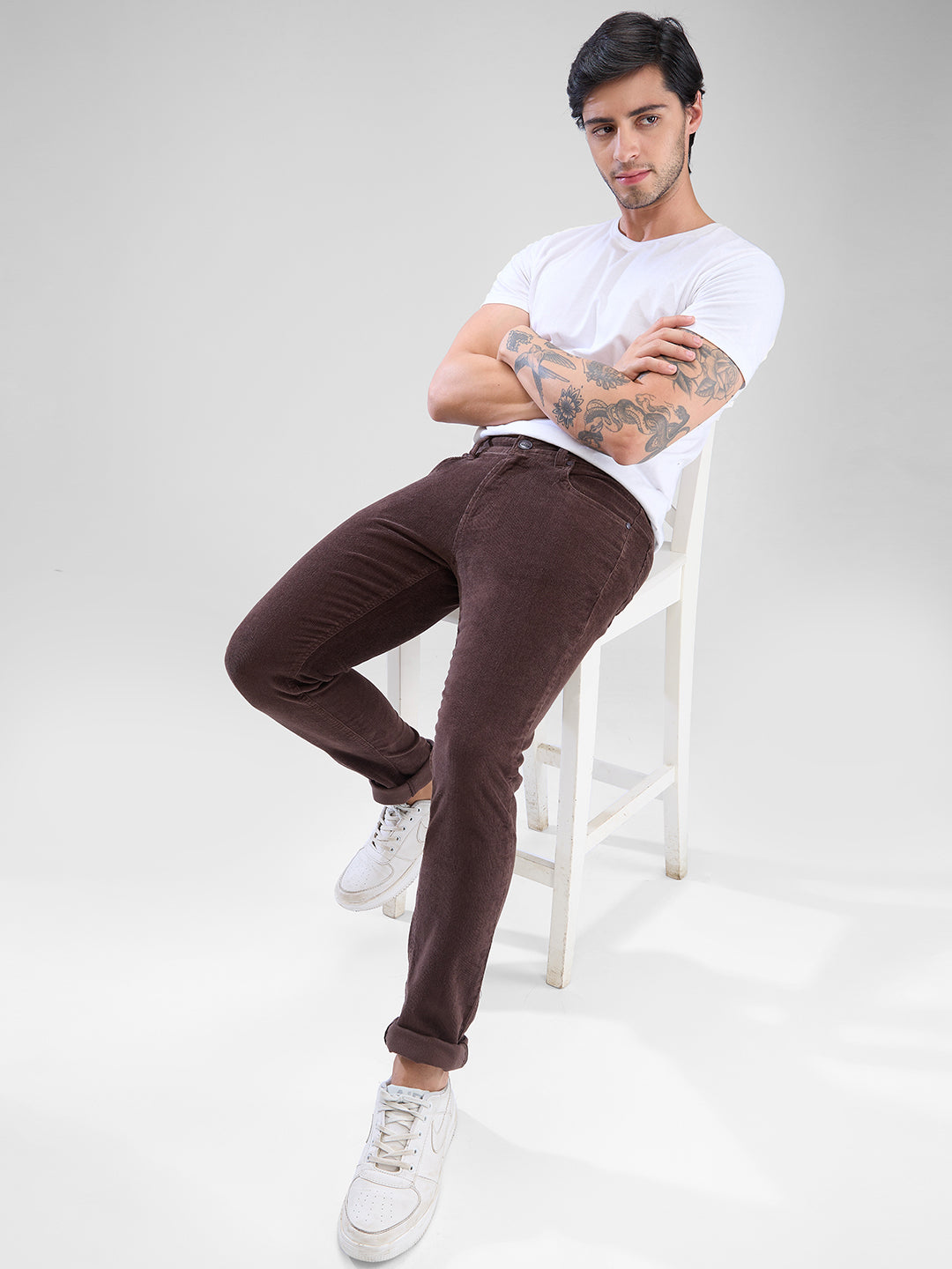 Men Trouser Brown Regular Fit