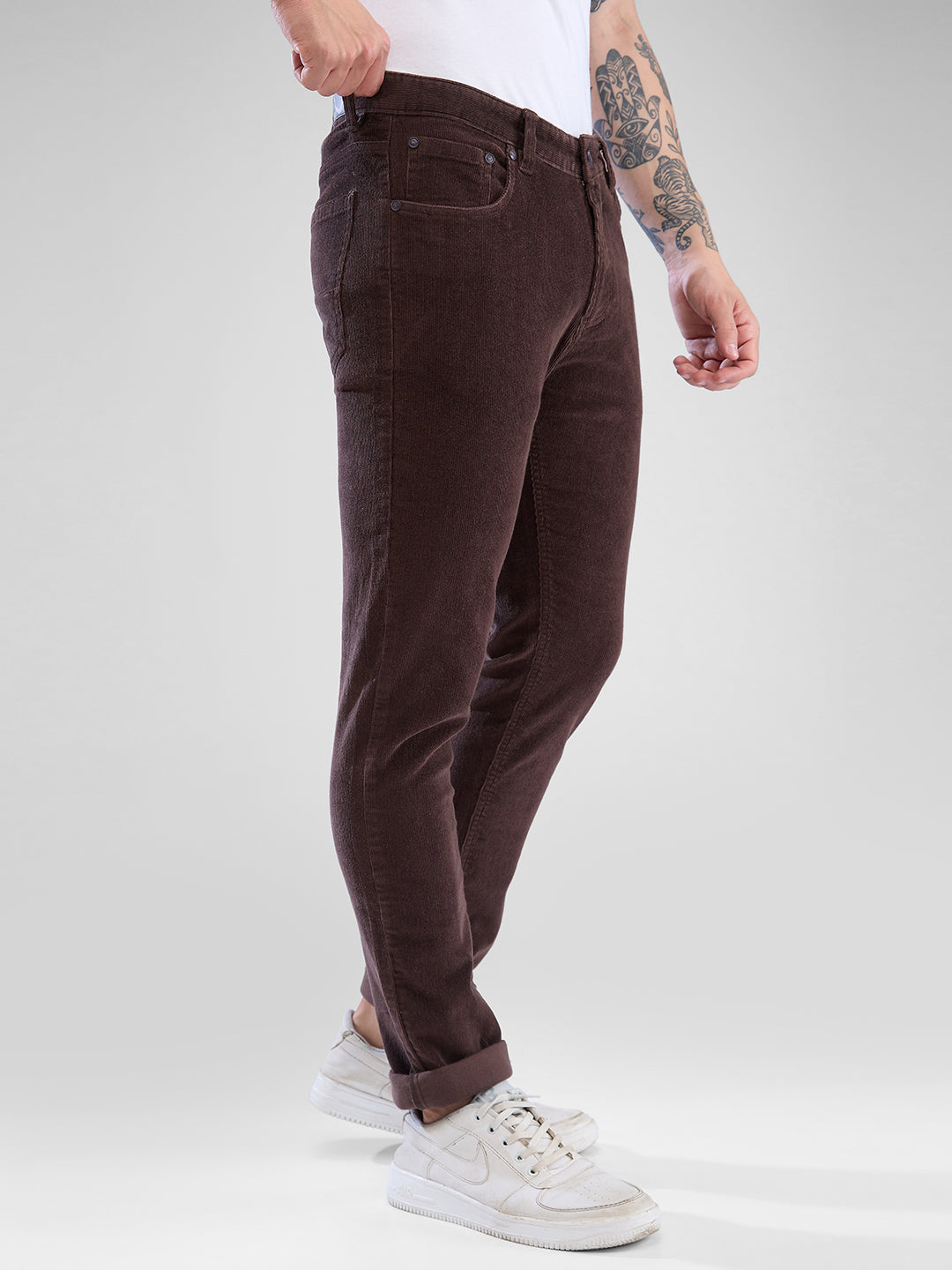 Spykar Bison Brown Trousers For Men