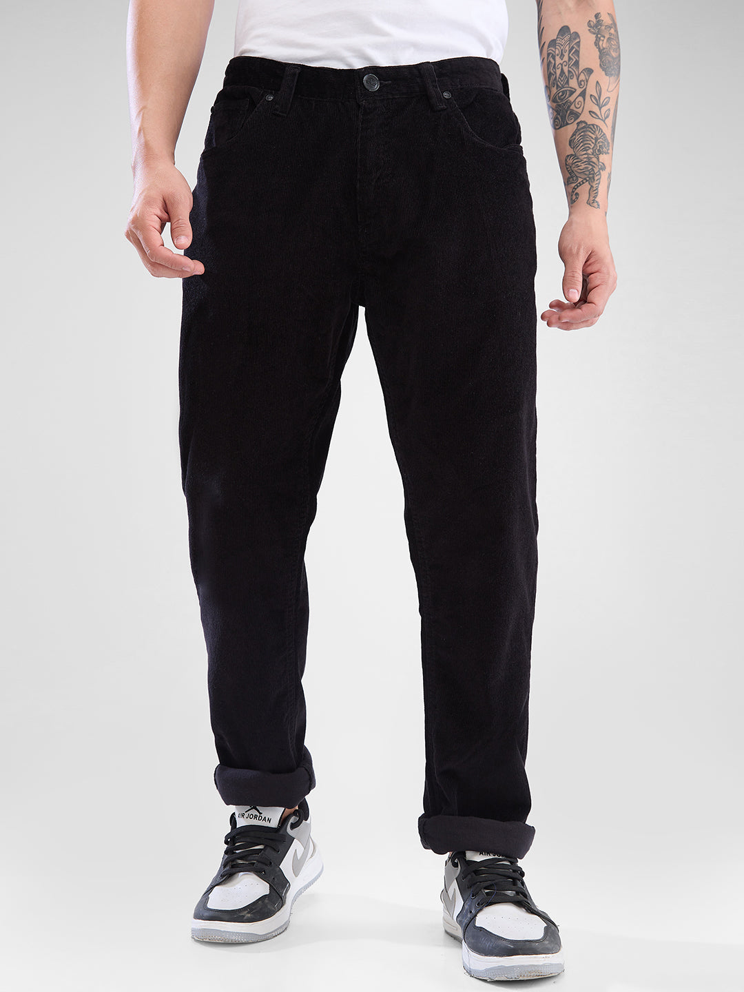 Spykar Jet Black Trousers For Men