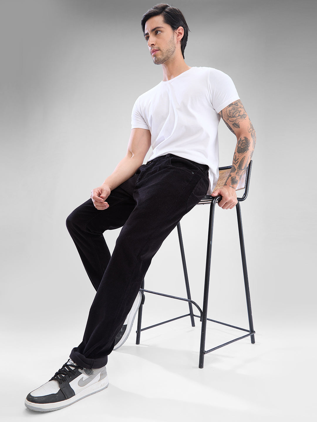 Spykar Jet Black Trousers For Men