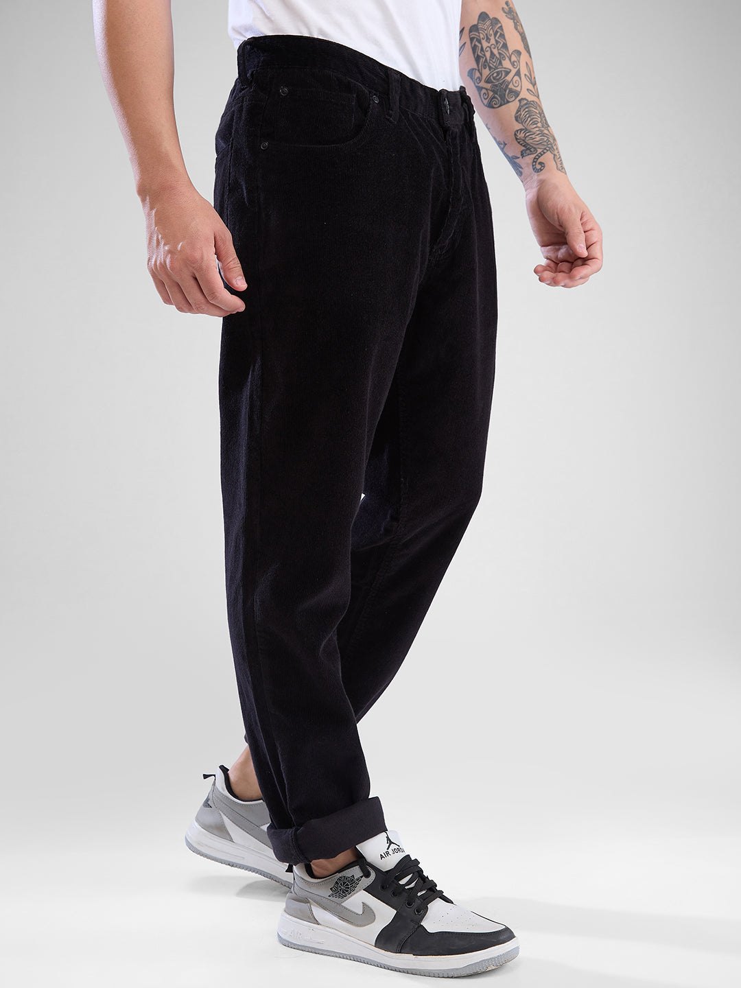 Spykar Jet Black Trousers For Men