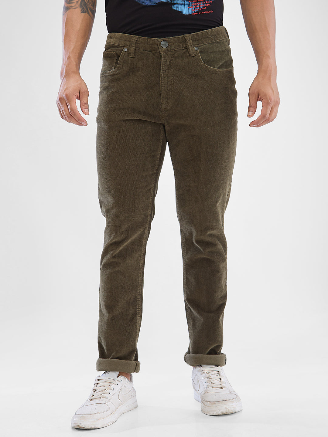 Spykar Olive Green Trousers For Men