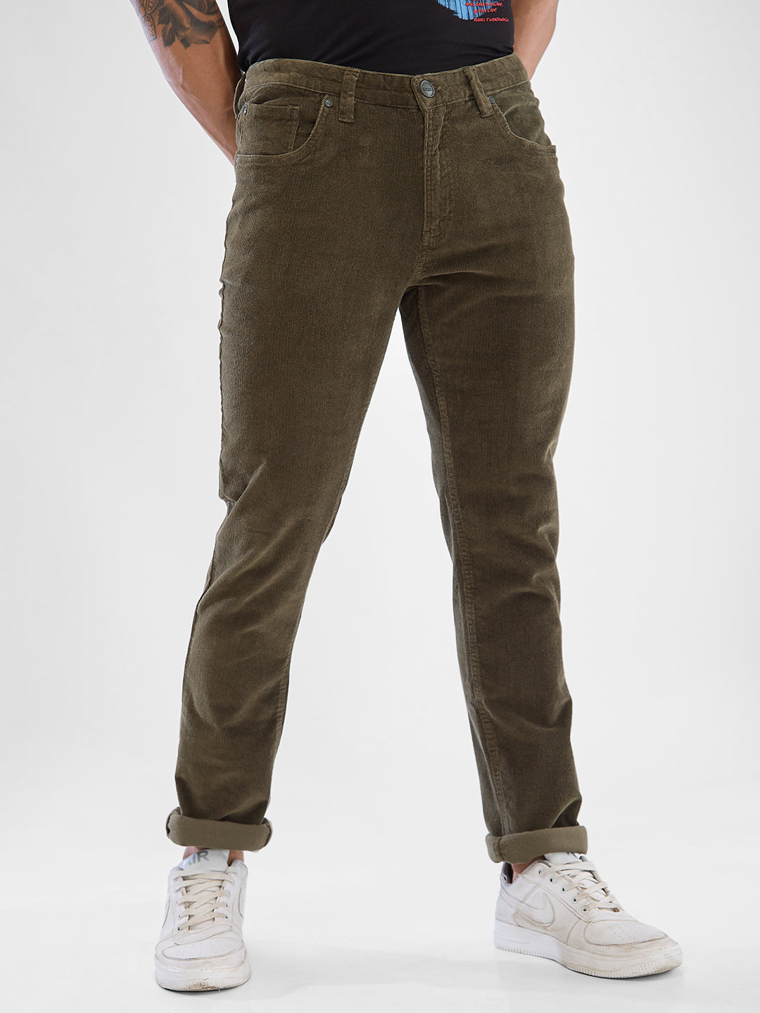 Spykar Olive Green Trousers For Men