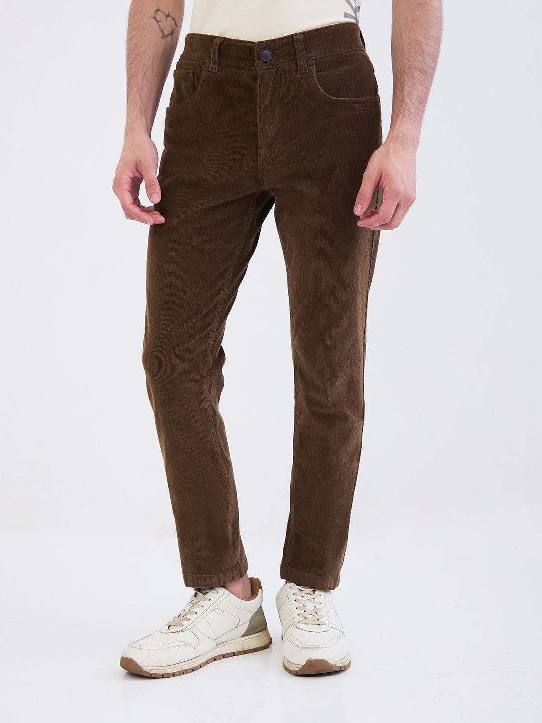 Spykar Bison Brown Mid Rise Casual Trouser For Men