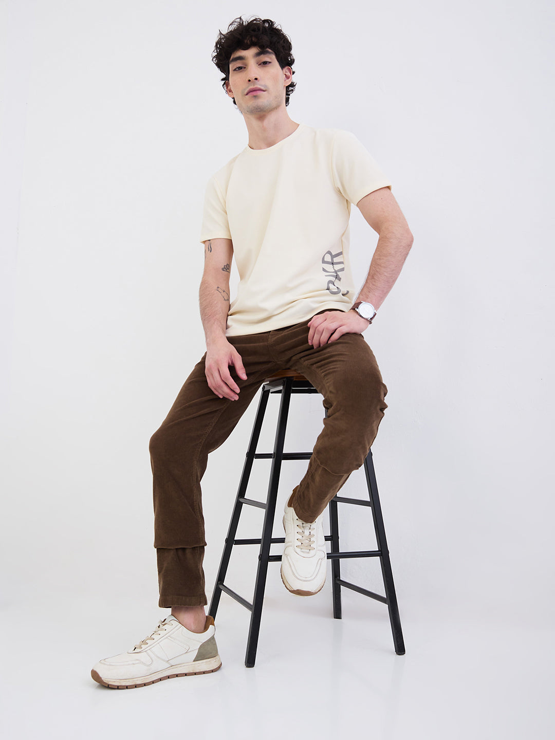 Spykar Bison Brown Mid Rise Casual Trouser For Men