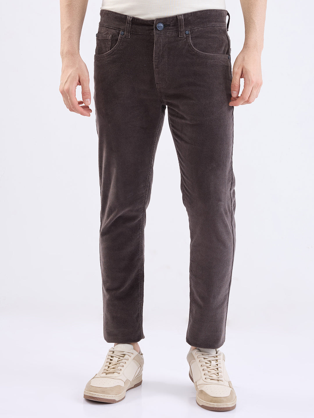 Spykar Charcoal Grey Mid Rise Casual Trouser For Men