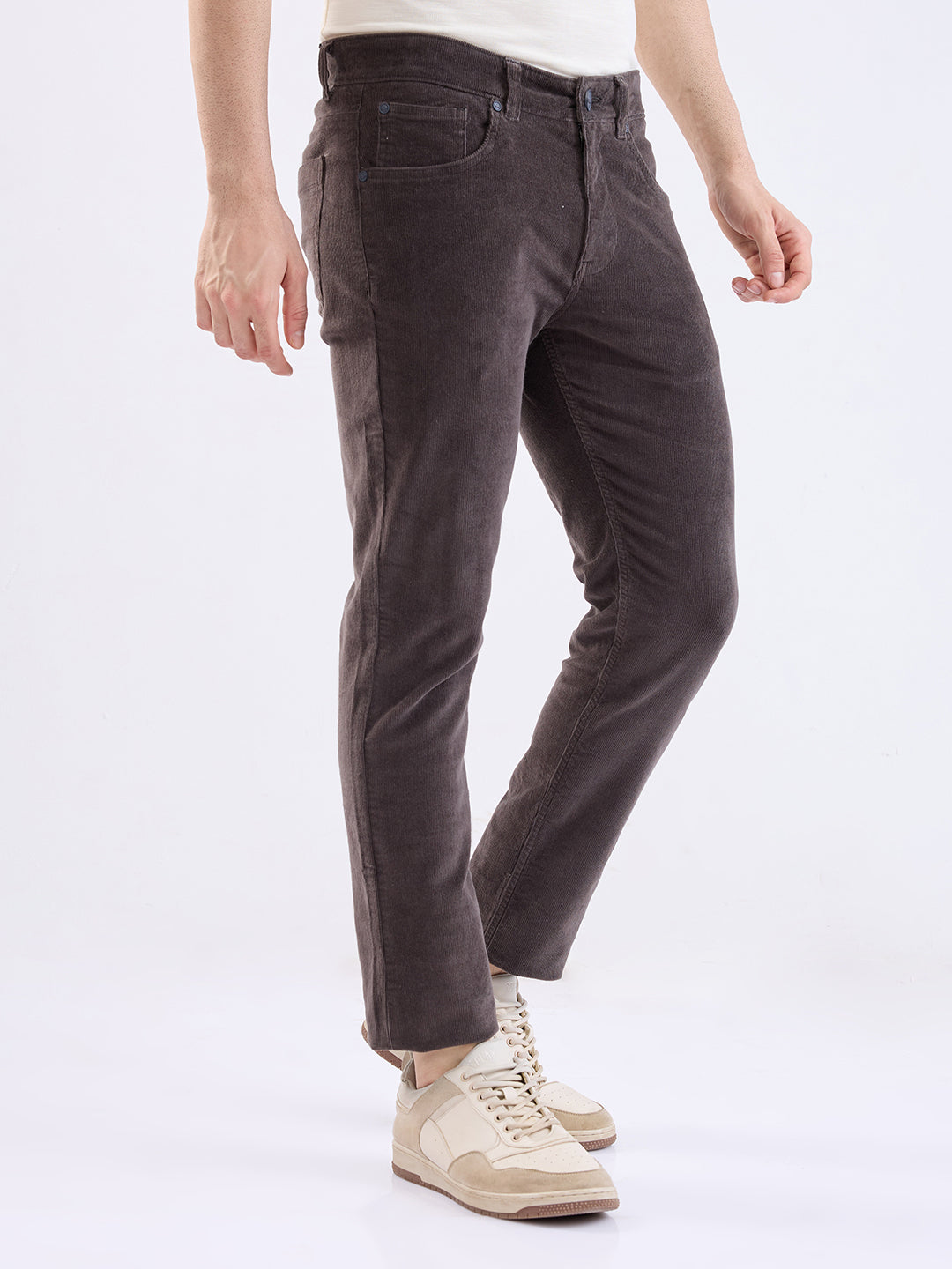 Spykar Charcoal Grey Mid Rise Casual Trouser For Men