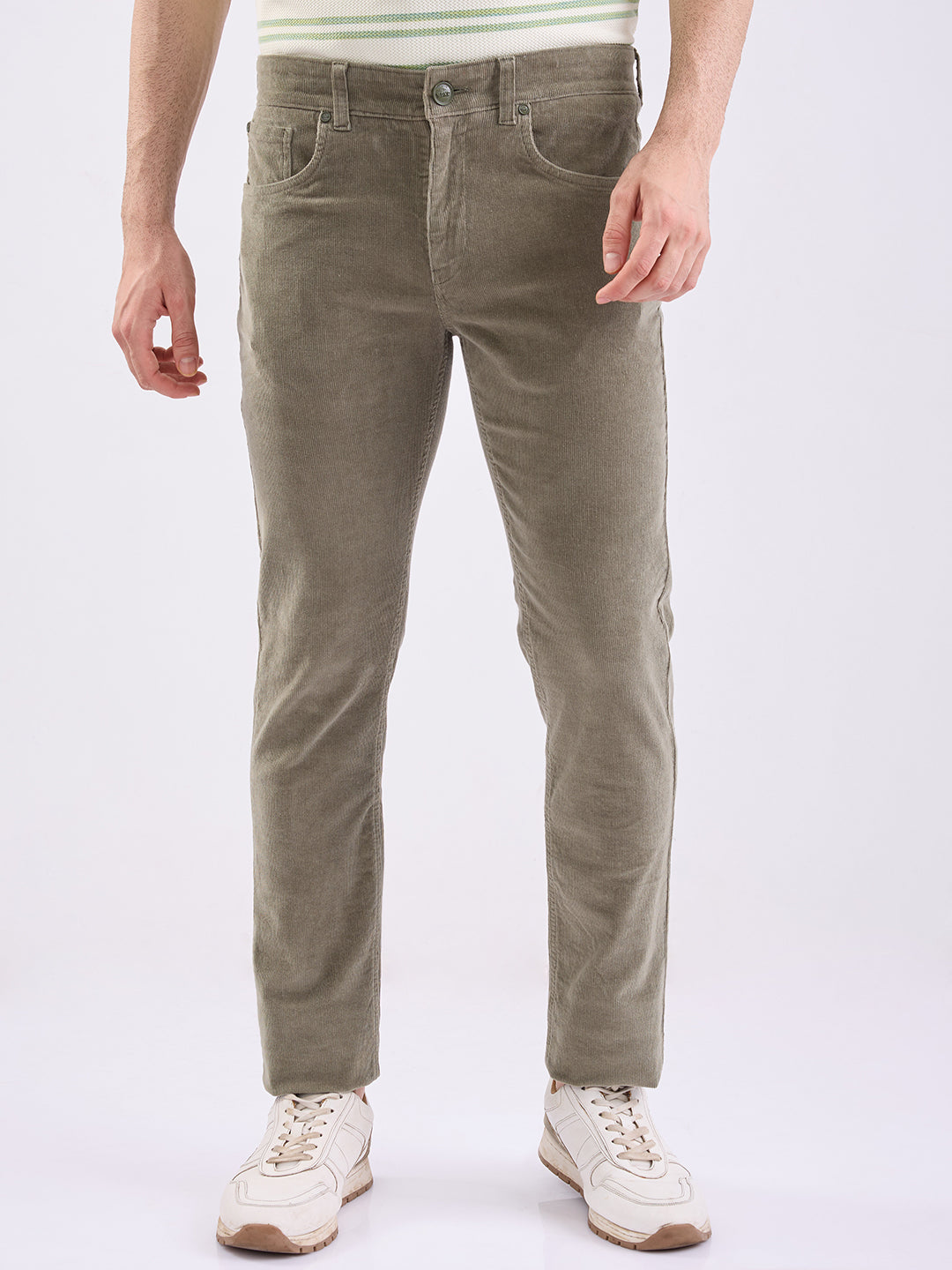 Spykar Sage Green Mid Rise Casual Trouser For Men