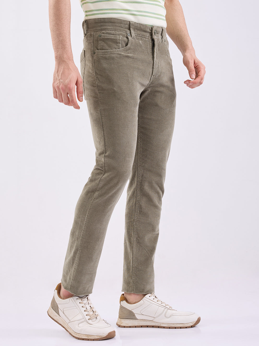Spykar Sage Green Mid Rise Casual Trouser For Men