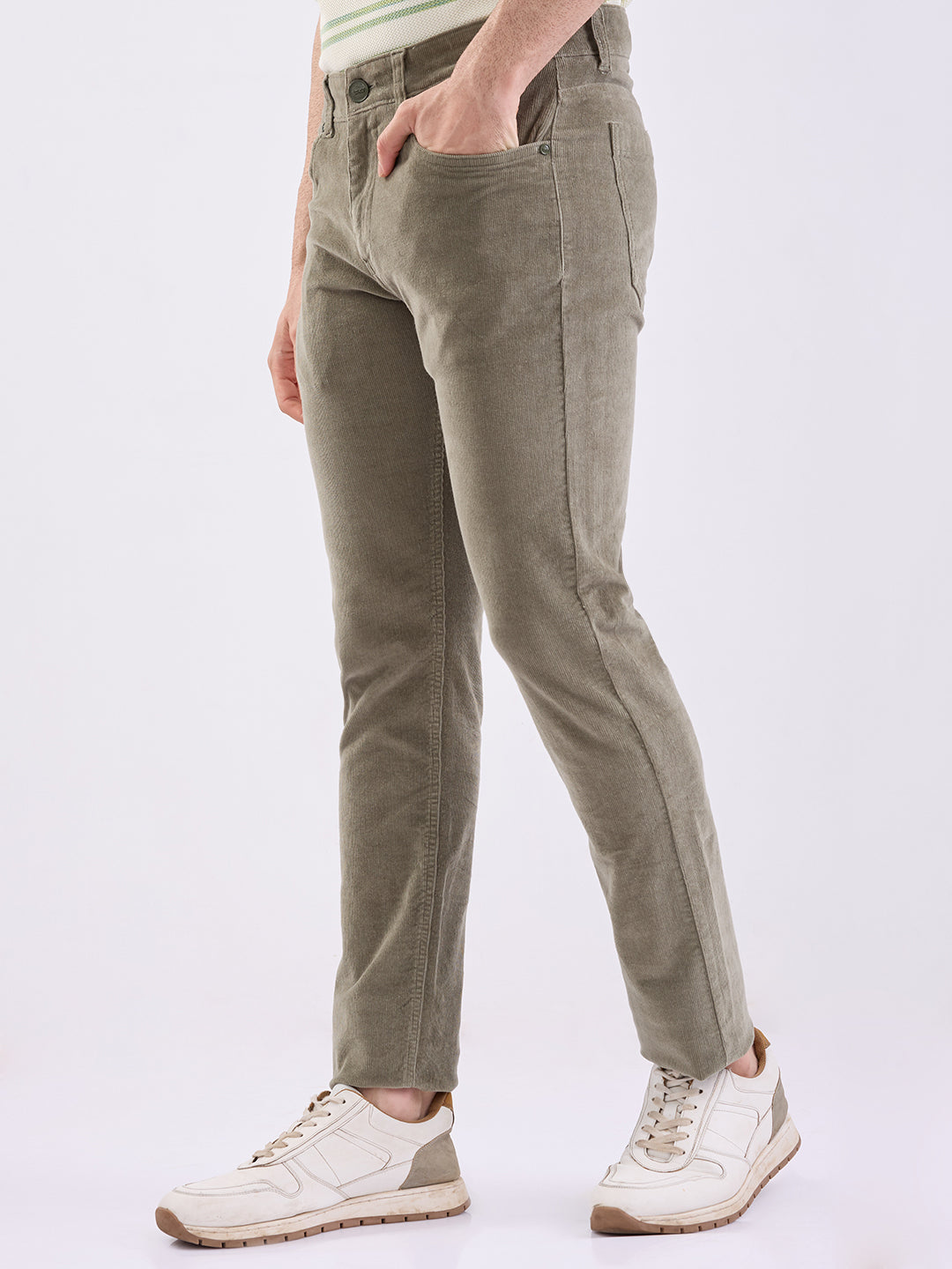 Spykar Sage Green Mid Rise Casual Trouser For Men