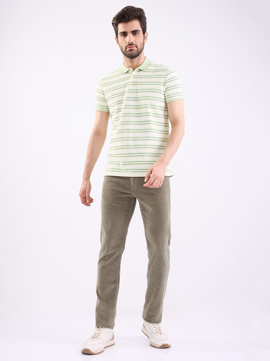 Spykar Sage Green Mid Rise Casual Trouser For Men
