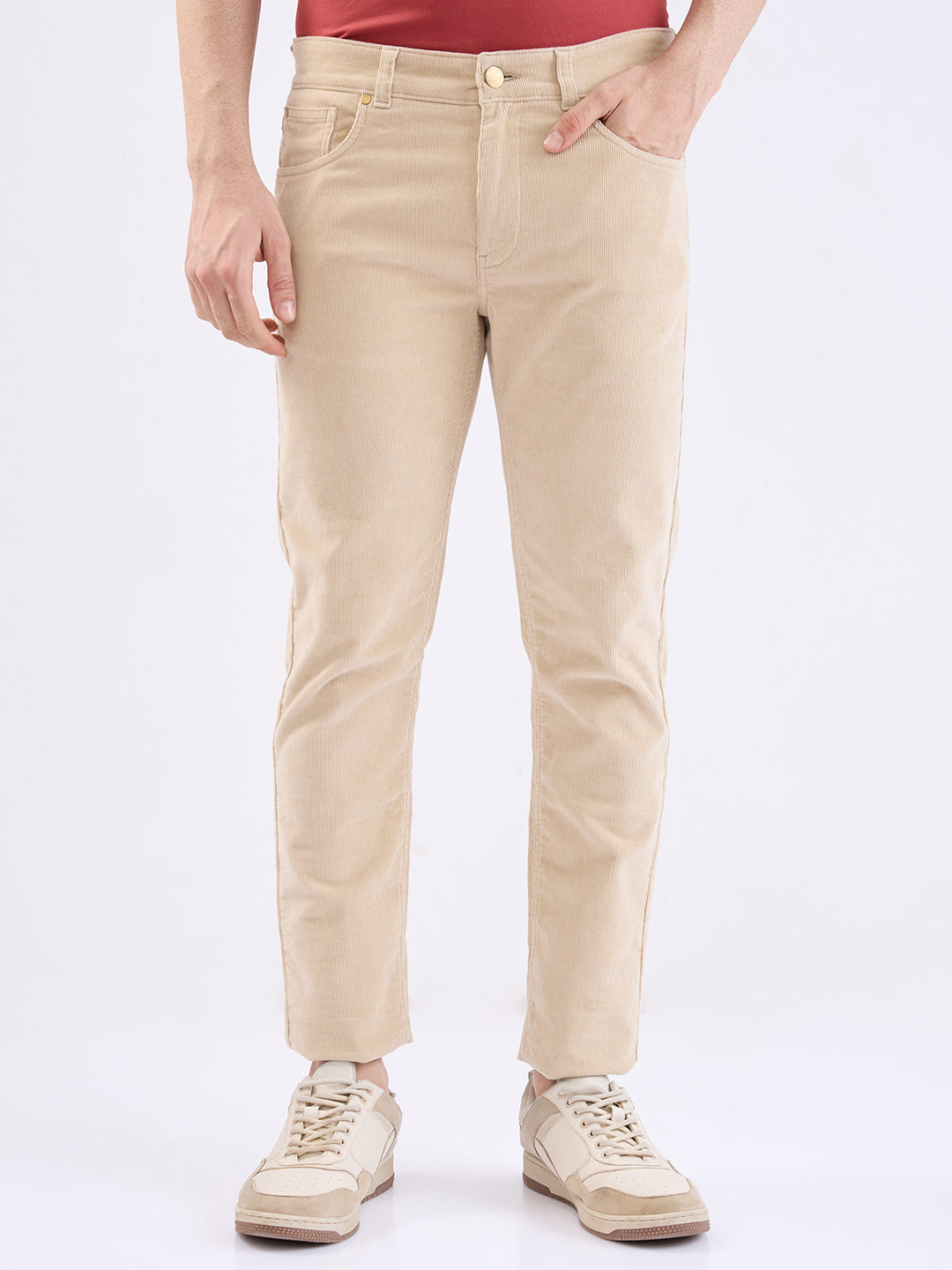 Men Trouser  Beige Mid Rise