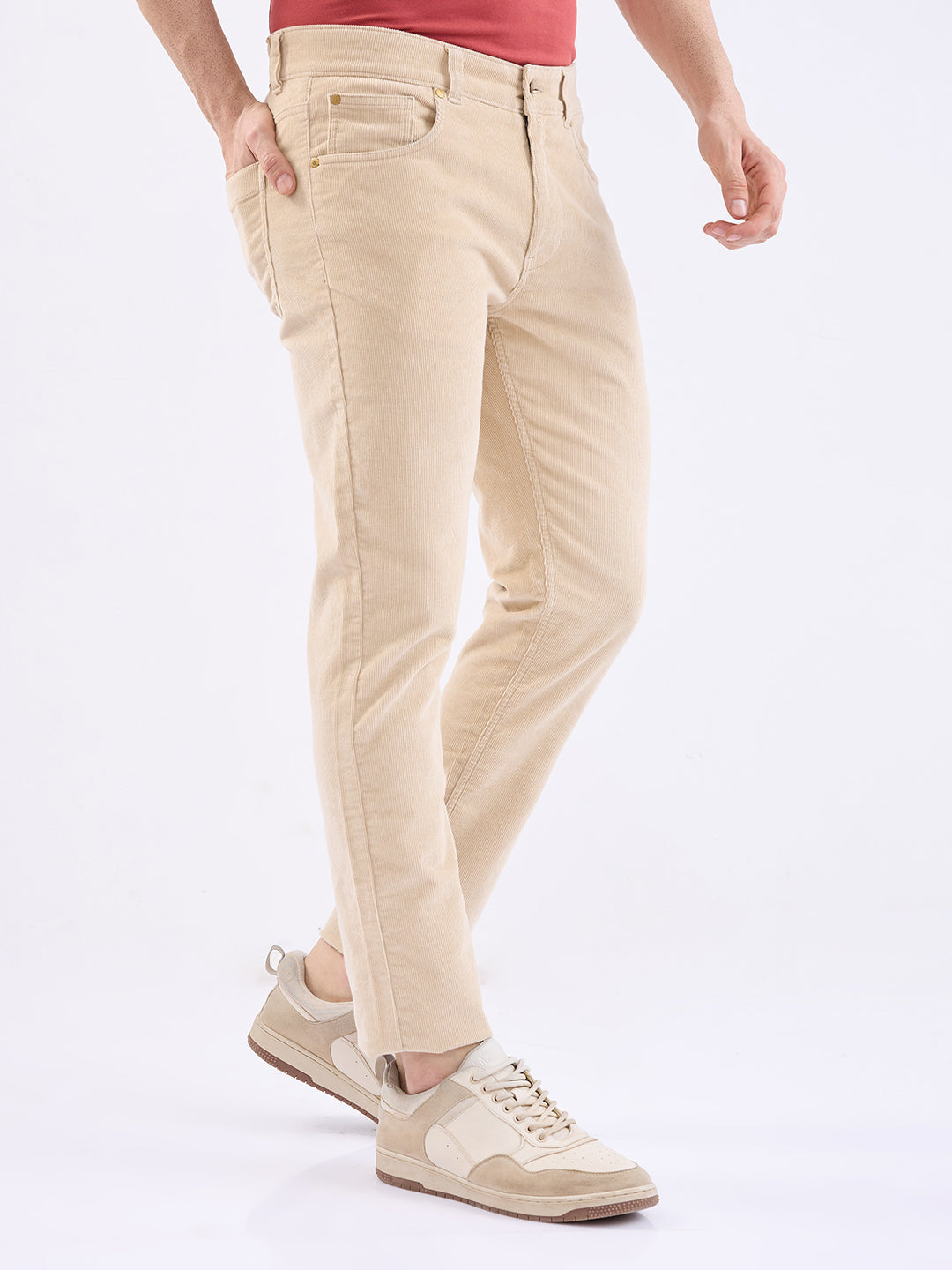 Men Trouser  Beige Mid Rise