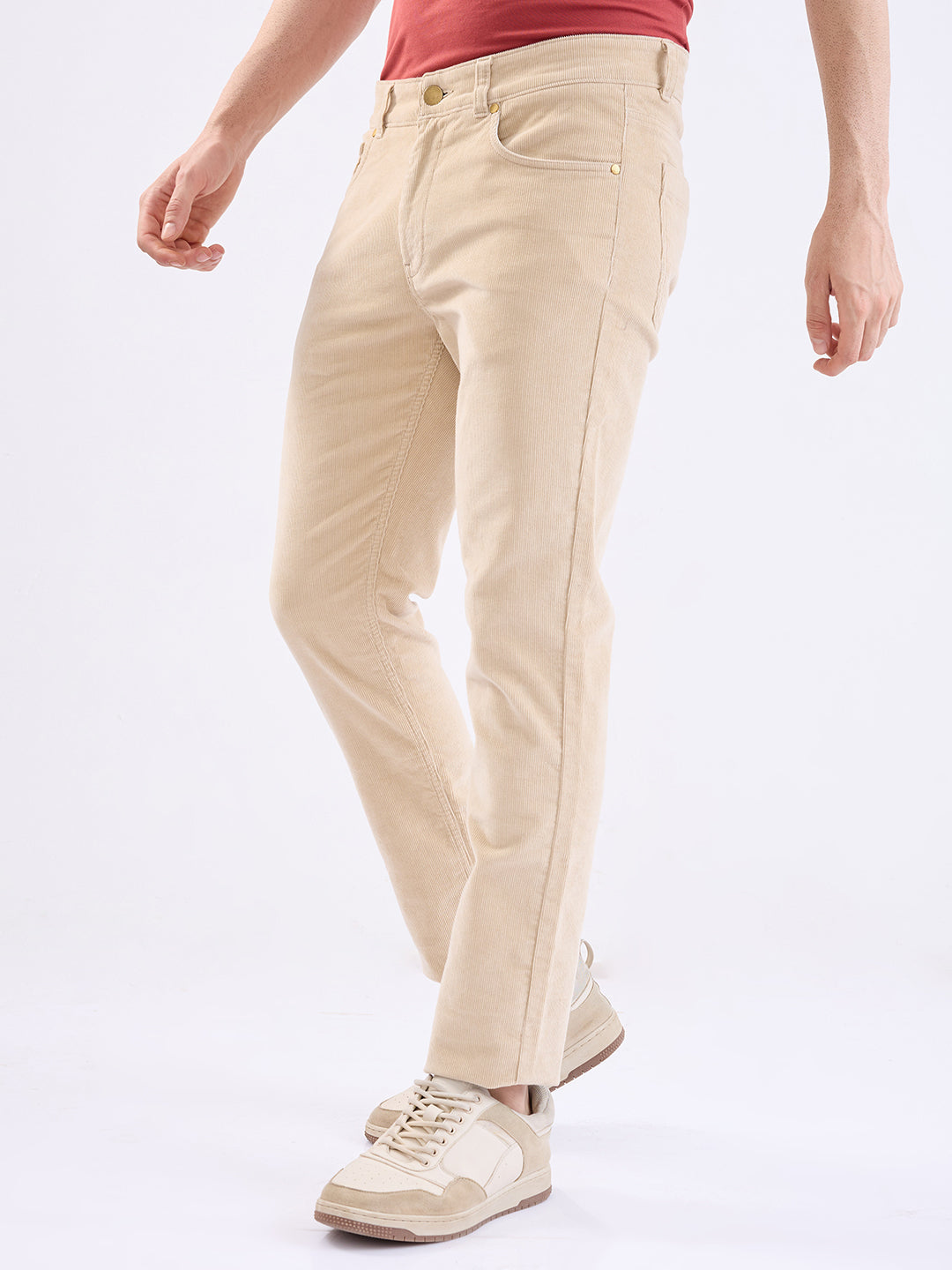 Men Trouser  Beige Mid Rise
