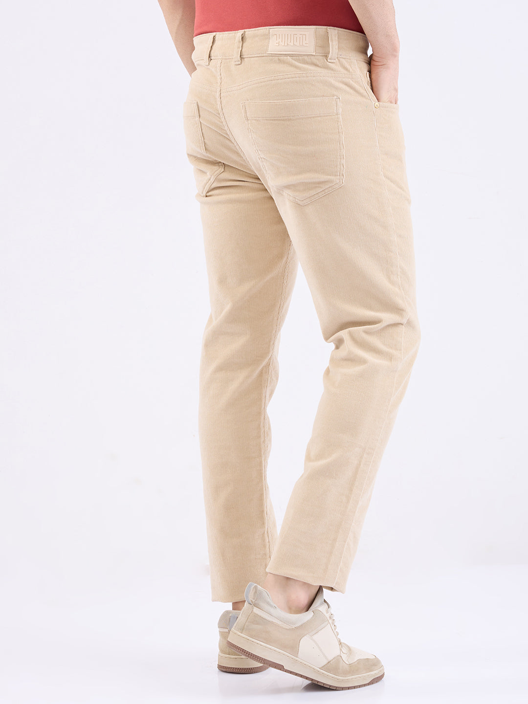 Men Trouser  Beige Mid Rise