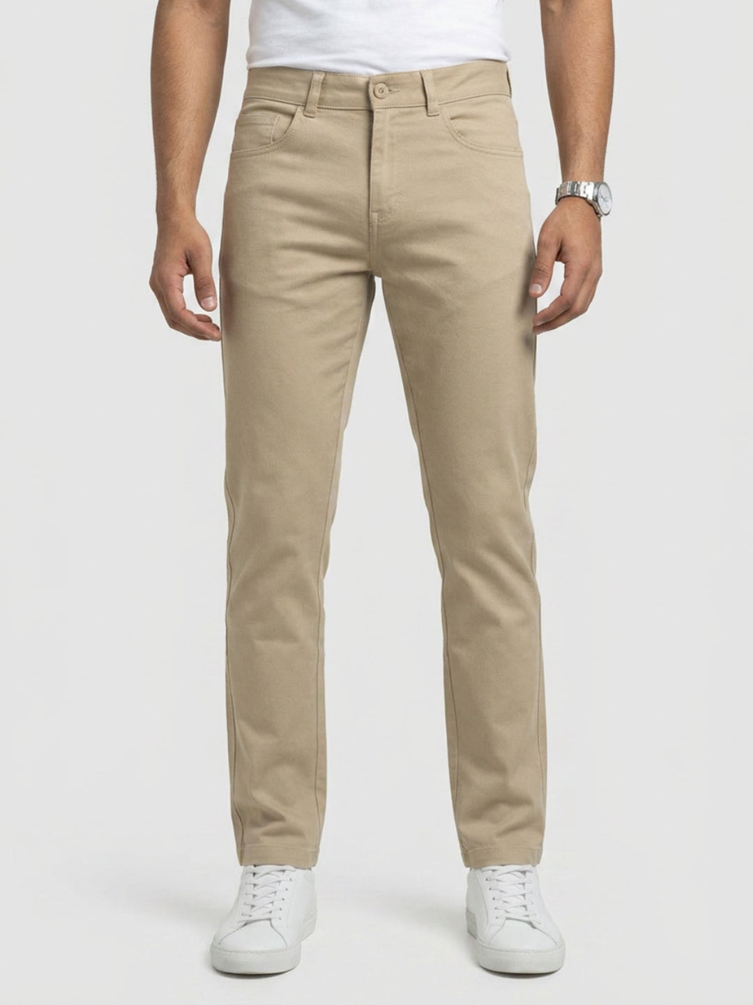 Men Trouser Regular Fit Brown Mid Rise