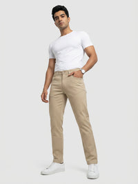 Men Trouser Regular Fit Brown Mid Rise