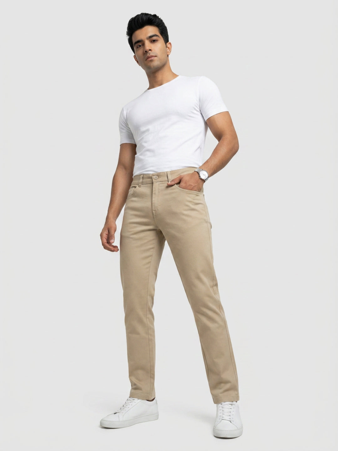 Men Trouser Regular Fit Brown Mid Rise