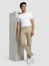 Men Trouser Regular Fit Brown Mid Rise