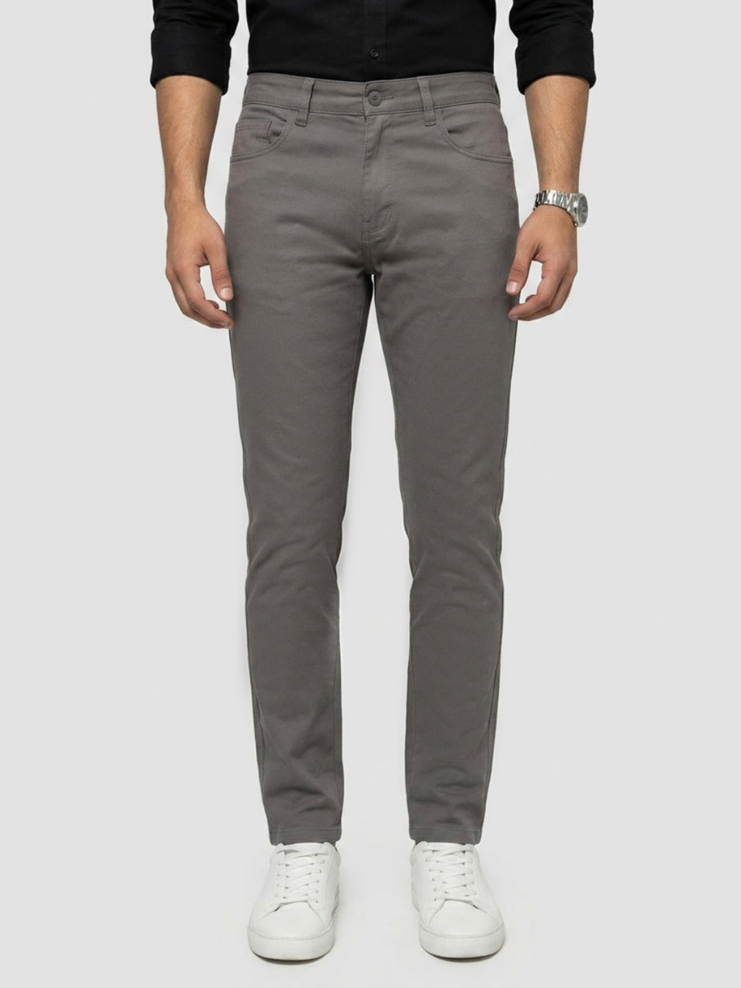 Men Trouser Regular Fit Grey Mid Rise