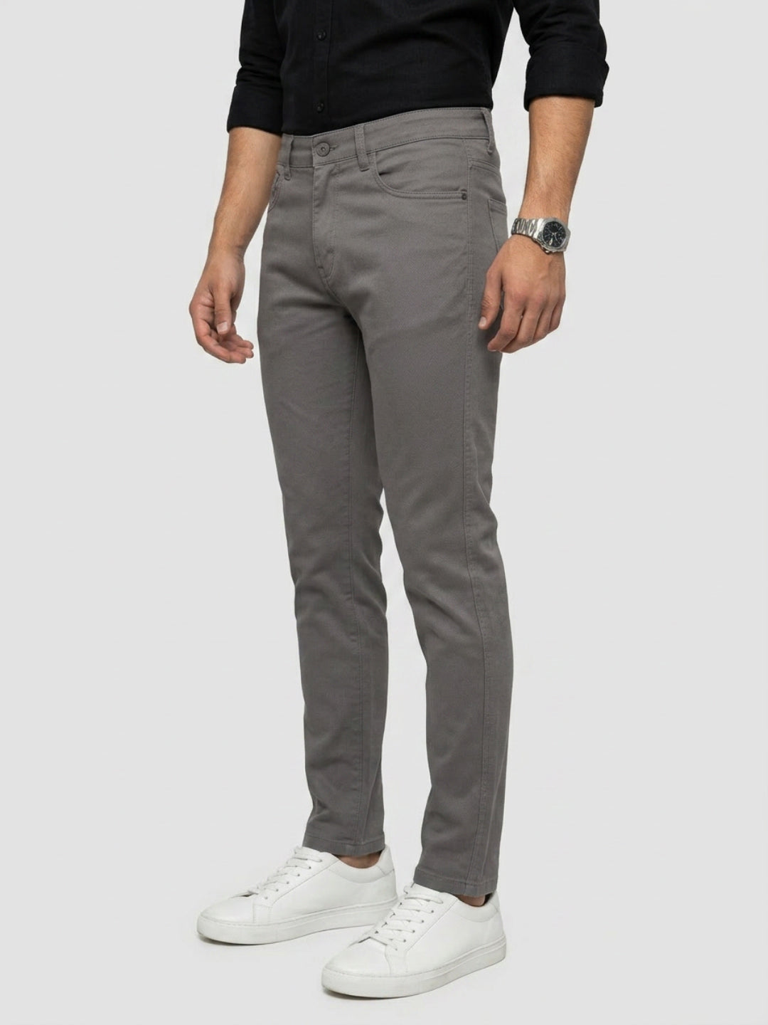 Men Trouser Regular Fit Grey Mid Rise
